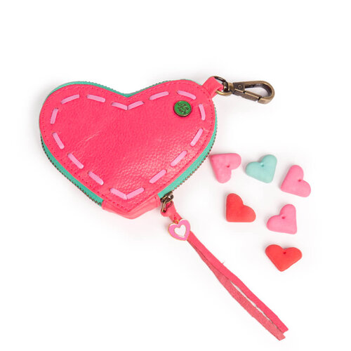 Sweety Treat Pouch - Heart-Shaped Pink Leather Snack Bag