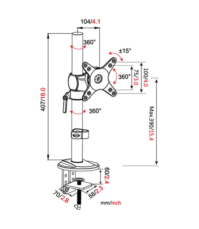 DQ Wall-Support D11 Monitorarm Zwart