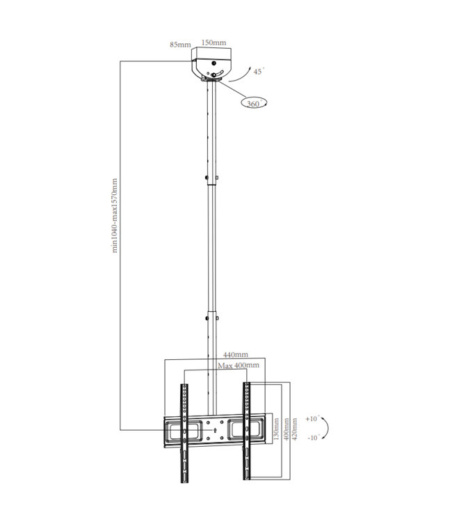 XTRARM Avis 104 - 157 cm TV plafond beugel zwart