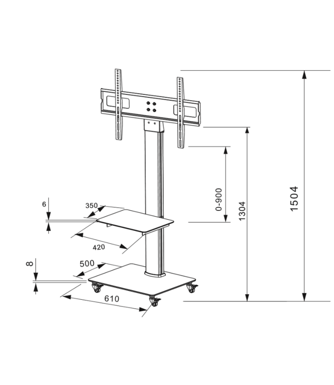 DQ Wall-Support Mobile TV Stand Adrian 2 Silver
