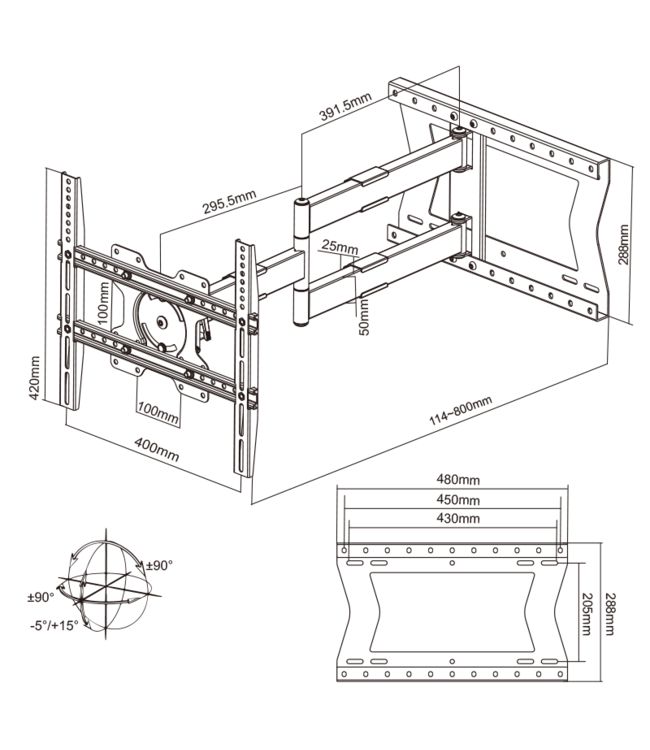 XTRARM Tantal 80 cm Flex 400 TV Beugel zwart