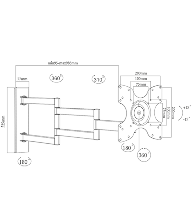 DQ Wall-Support 2e Kansje - Rotate XL 98,5 cm TV Beugel Wit
