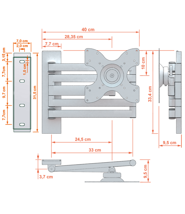 DQ Wall-Support Second chance Rotate XL 98,5 cm Black TV Wall Bracket