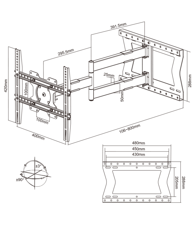 DQ Wall-Support 2e Kansje Hercules 2.0 80 cm Fixed VESA 400 TV beugel