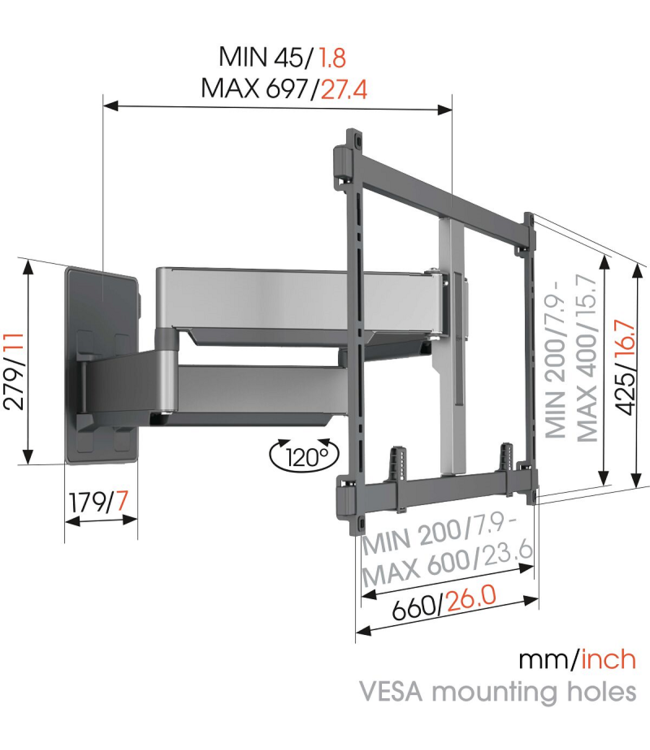 Vogel's TVM 5855 Draaibare tv-beugel  55 -100 inch platinumgrijs