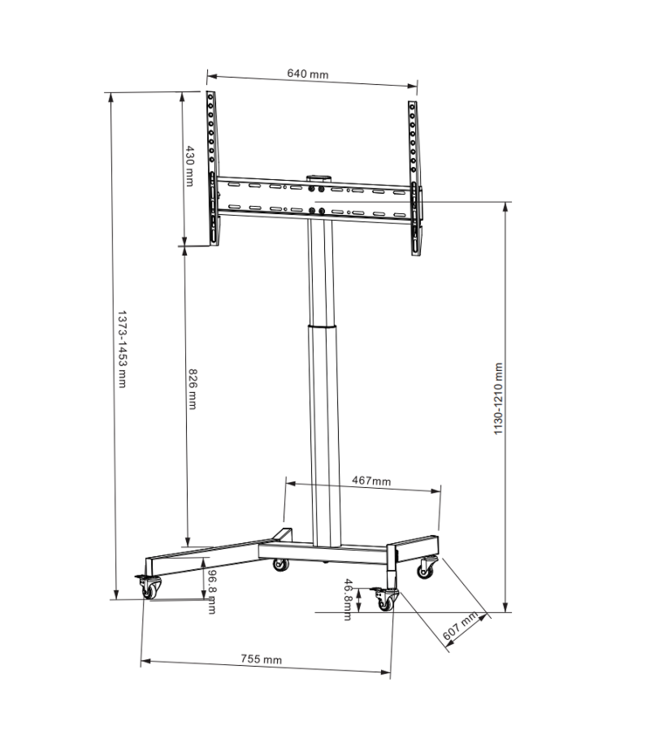 DQ Wall-Support TV standaard Artem verrijdbaar zwart