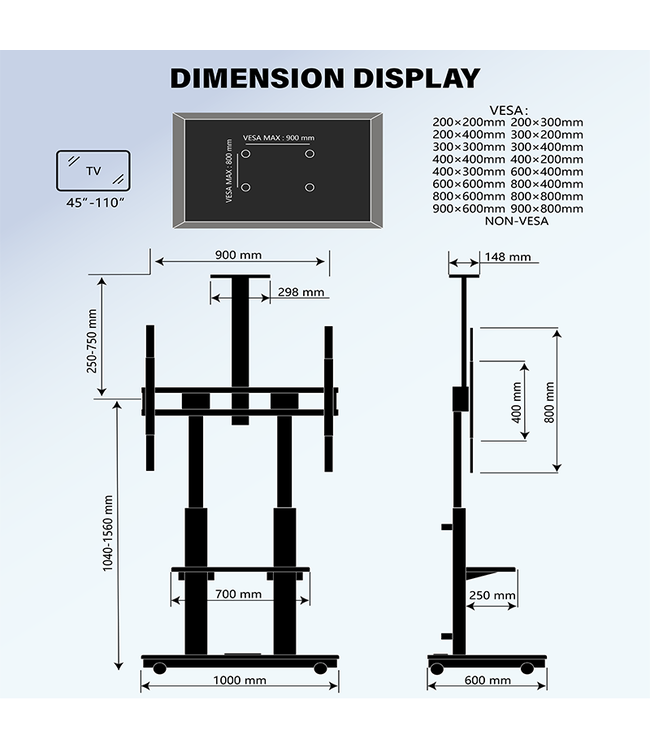 XTRARM XTRARM TV standaard Duolite manueel wit beuken