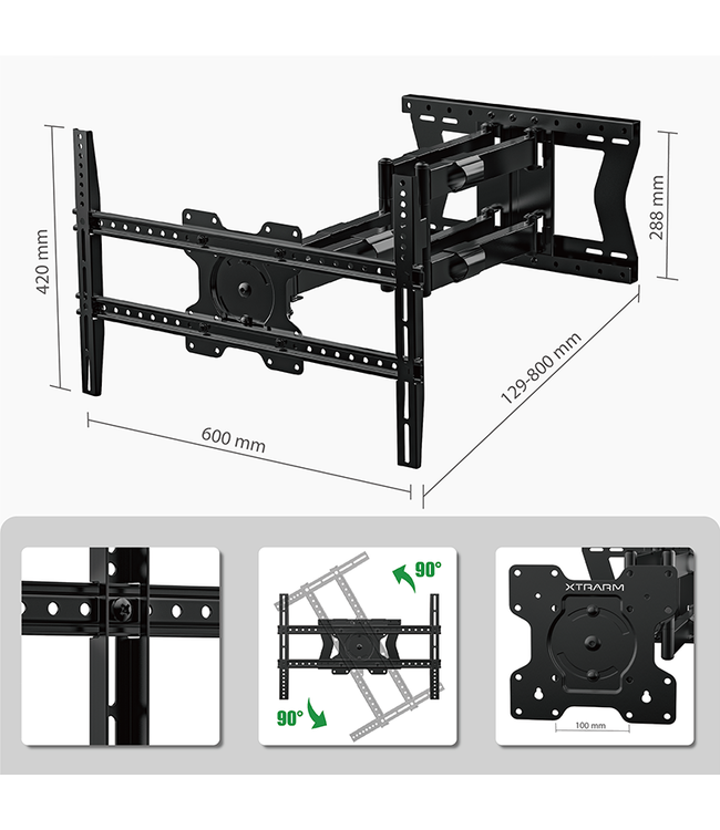 XTRARM Cratos 80 cm double Rotate VESA 600 TV beugel zwart