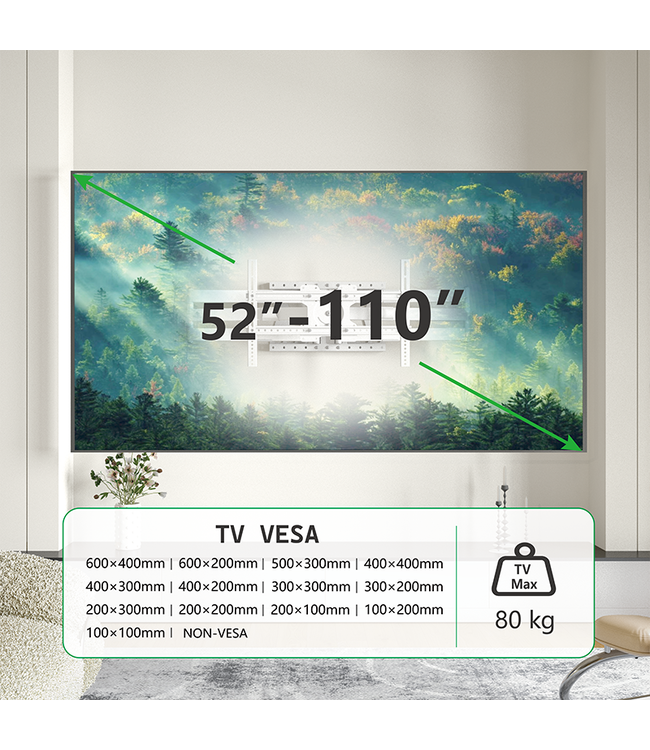 XTRARM Cratos 120 cm double Rotate VESA 600 TV beugel wit