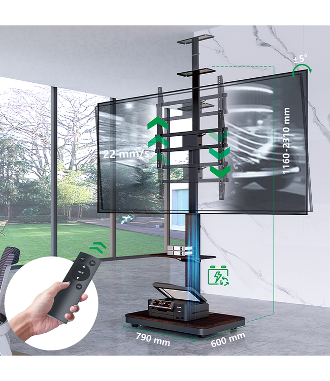 XTRARM TV standaard Elite elektrisch zwart/walnoot