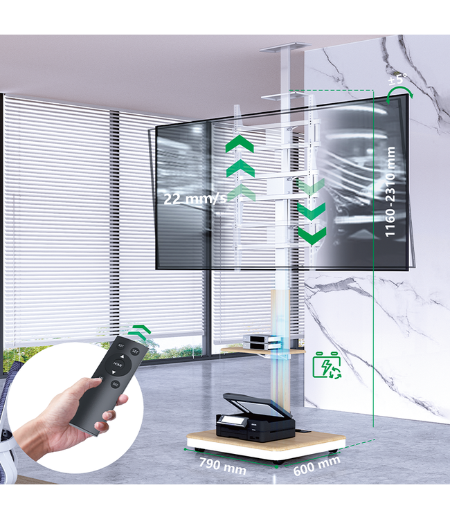 XTRARM XTRARM TV standaard Elite elektrisch wit beuken