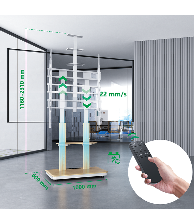 XTRARM TV standaard Duolite elektrisch wit/beuken
