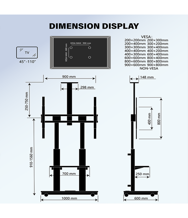 XTRARM TV standaard Duolite elektrisch wit/beuken