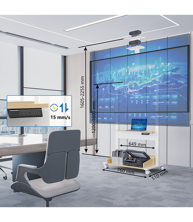 DQ Wall-Support TV standaard Zelos elektr. verstelbaar wit eiken