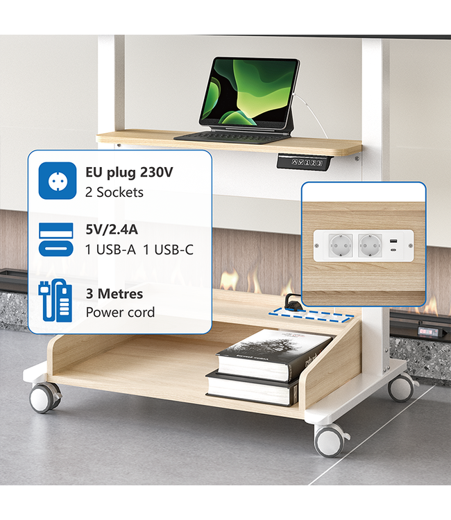 DQ Wall-Support TV standaard Zelos elektr. verstelbaar wit eiken