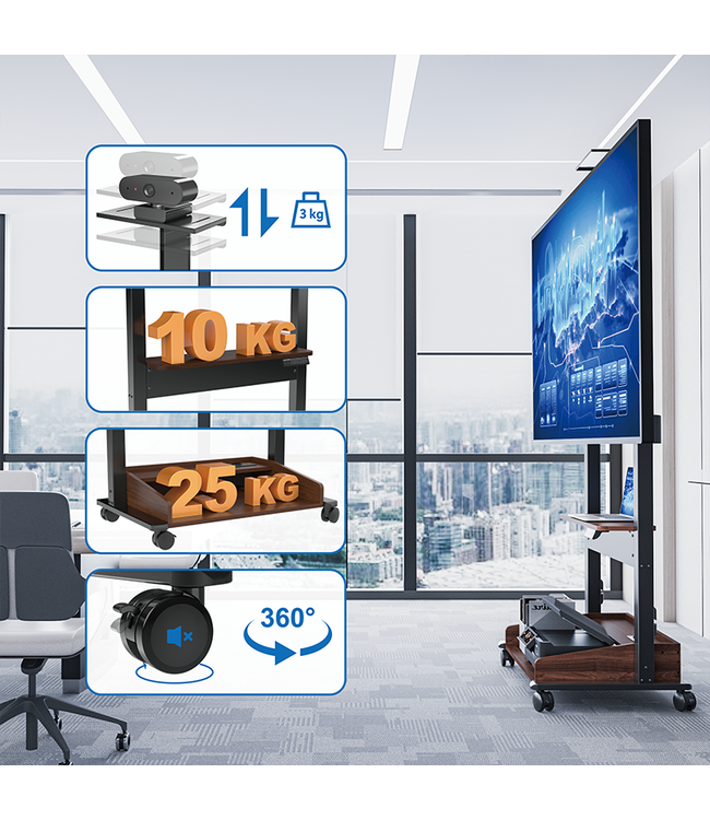 DQ Wall-Support TV standaard Zelos elektr. verstelbaar zwart walnoot