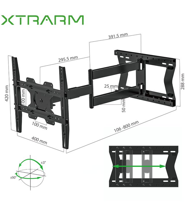 XTRARM Tantal 80 cm Fixed 400 TV bracket Black