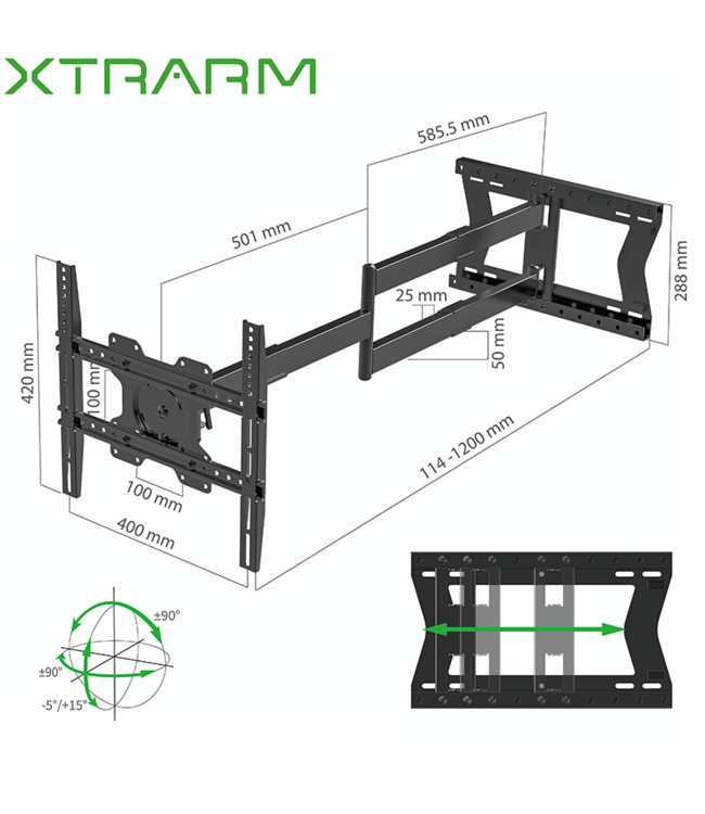XTRARM Ferrom TV beugel draai- en kantelbaar 120 cm