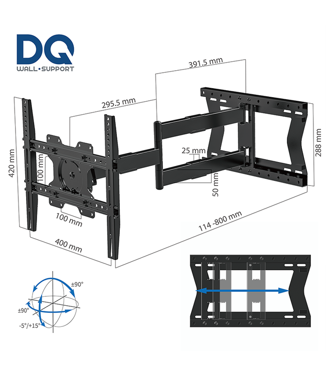 DQ Wall-Support Hercules Flex 80 cm TV bracket Black 2.0