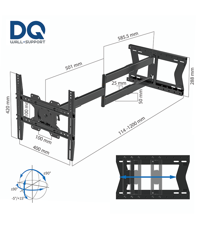 DQ Wall-Support Hercules Flex 2.0 VESA 400 120 cm TV beugel zwart