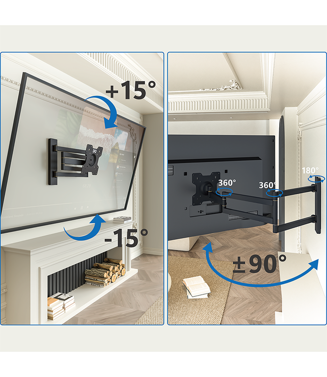 DQ Wall-Support Rotate XL 108,5 cm Draai- en Kantelbare TV Beugel Zwart