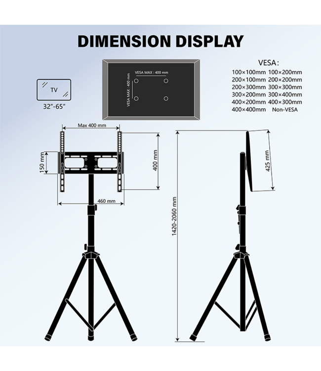 DQ Wall-Support Tripod  VESA 400 TV Standaard Zwart