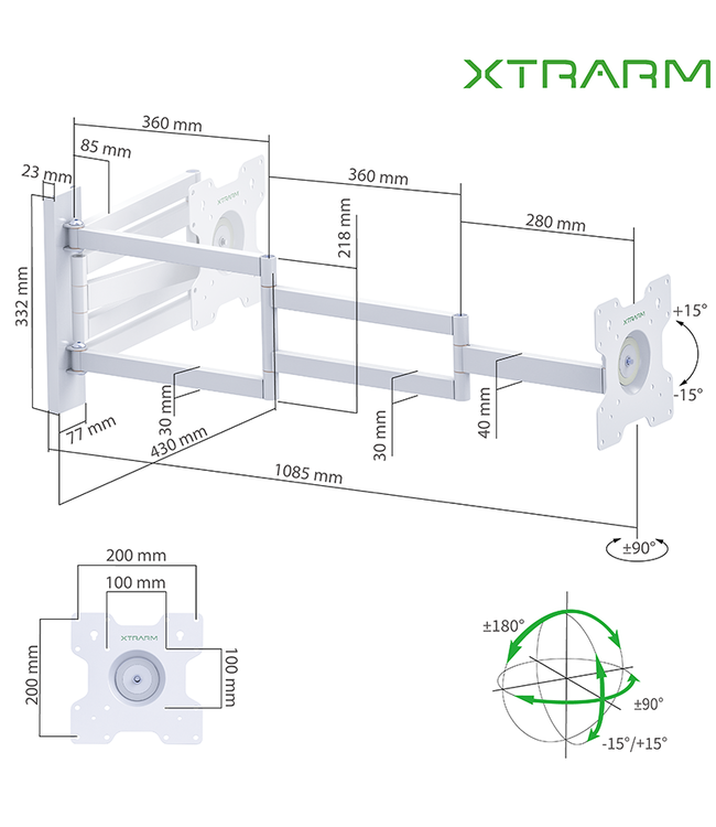 XTRARM XTRARM Axis 110 cm Rotate 200 wit tv beugel