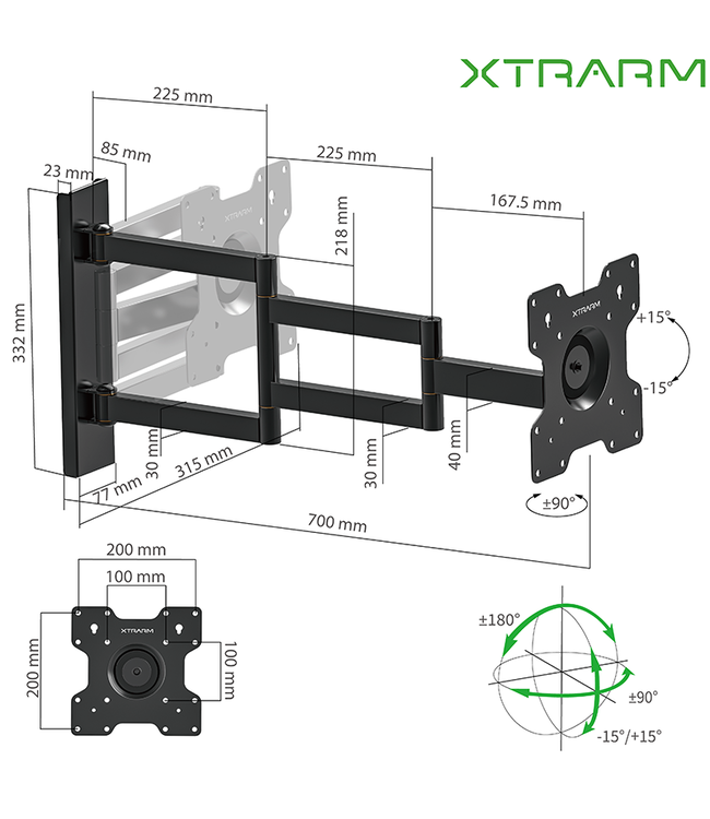 XTRARM XTRARM Axis 70 cm zwart TV Beugel