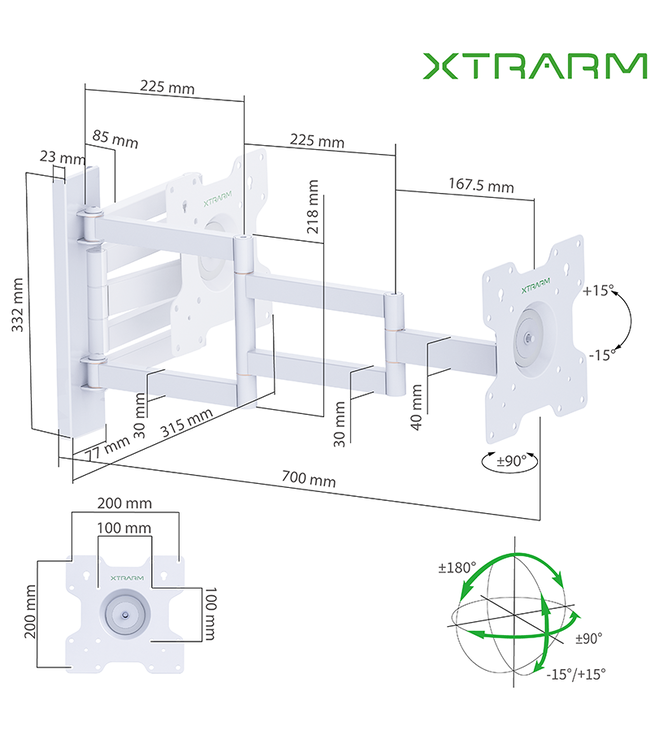 XTRARM XTRARM Axis 70 cm wit TV Beugel