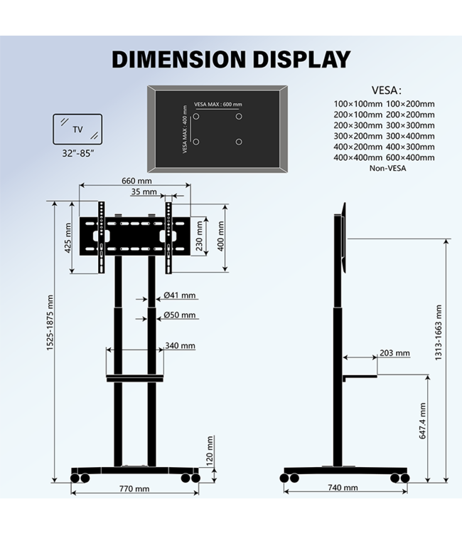 DQ Wall-Support CT-FT TV Floorstand Black - Copy - Copy - Copy - Copy