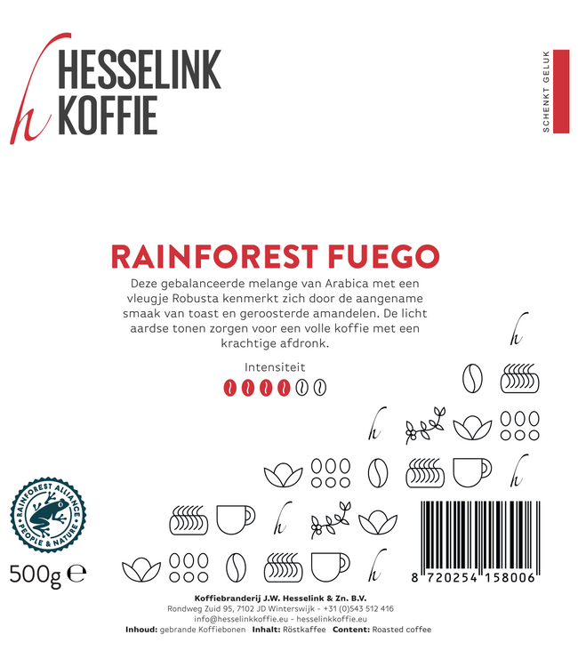 Hesselink Koffie Rainforest Fuego 500 gram bonen