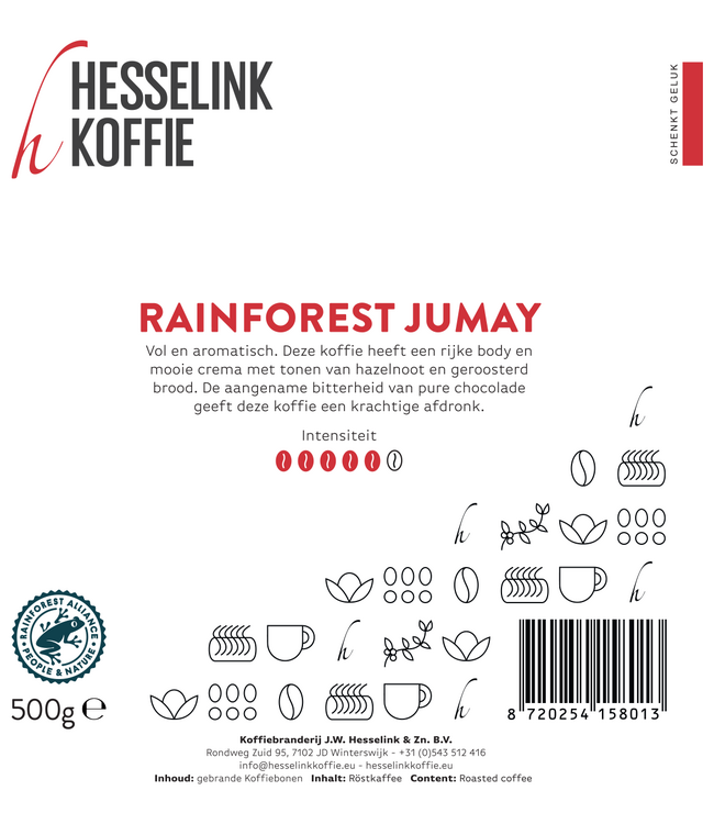 Hesselink Koffie Rainforest Jumay 500 gram bonen