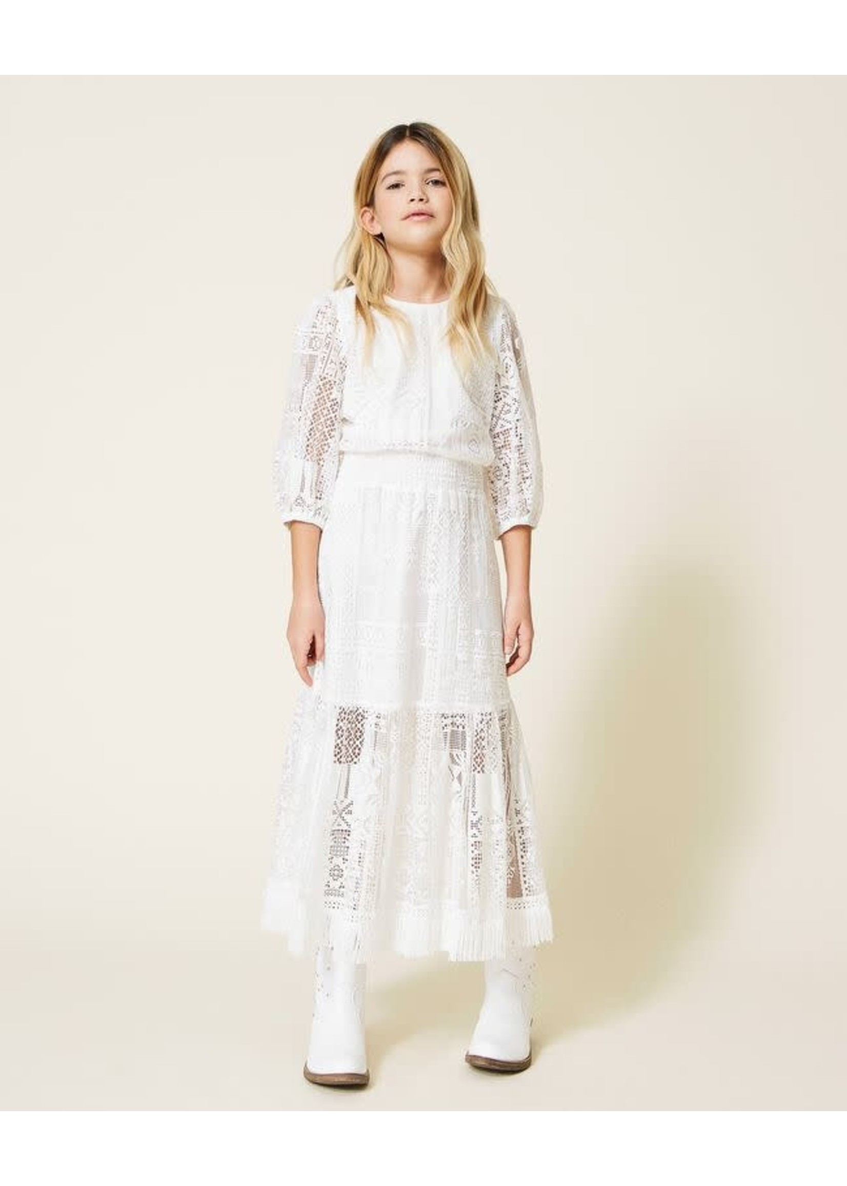 Twinset Twinset long dress bohemian style lace offwhite - 221GJ2Q65