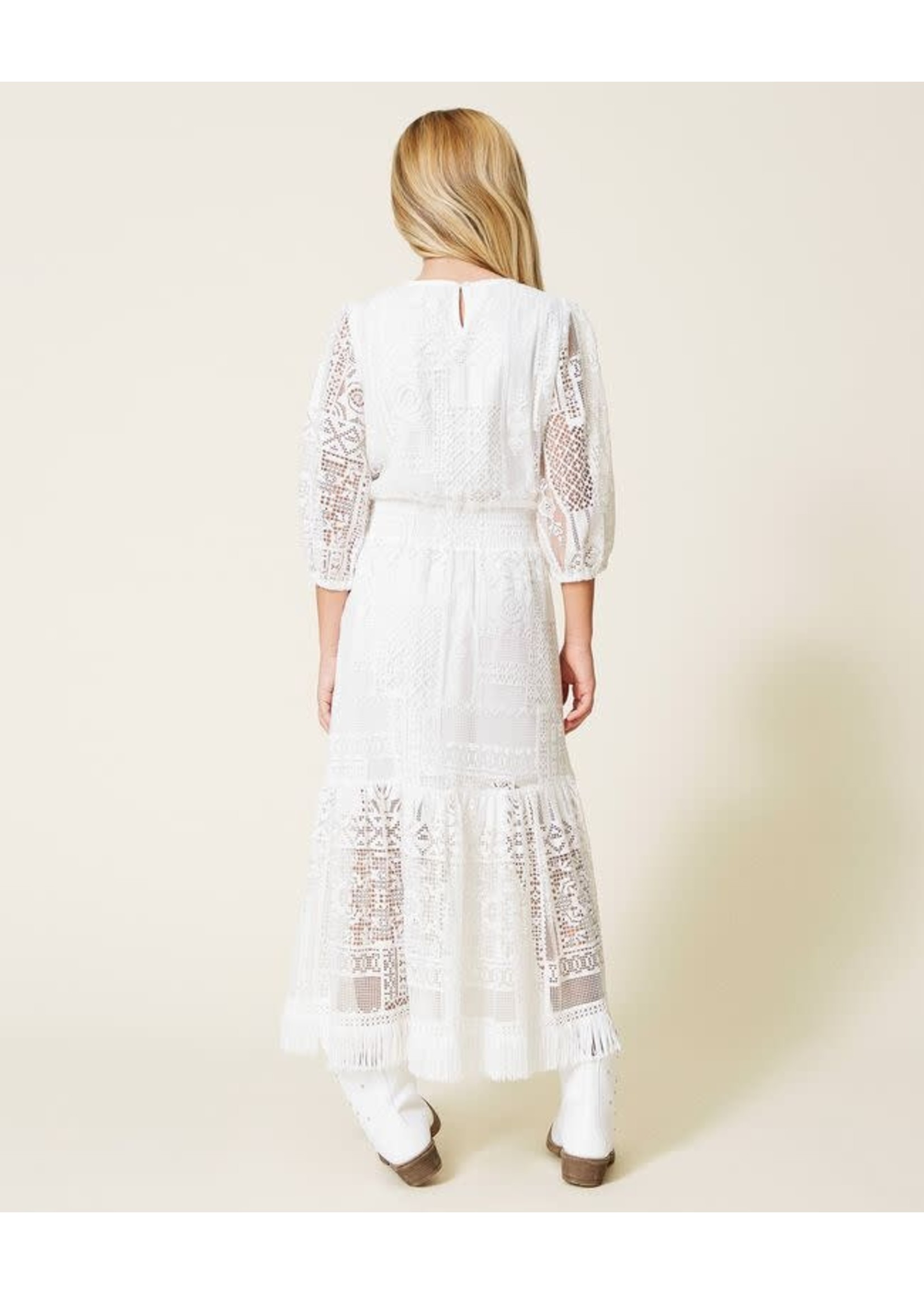 Twinset Twinset long dress bohemian style lace offwhite - 221GJ2Q65