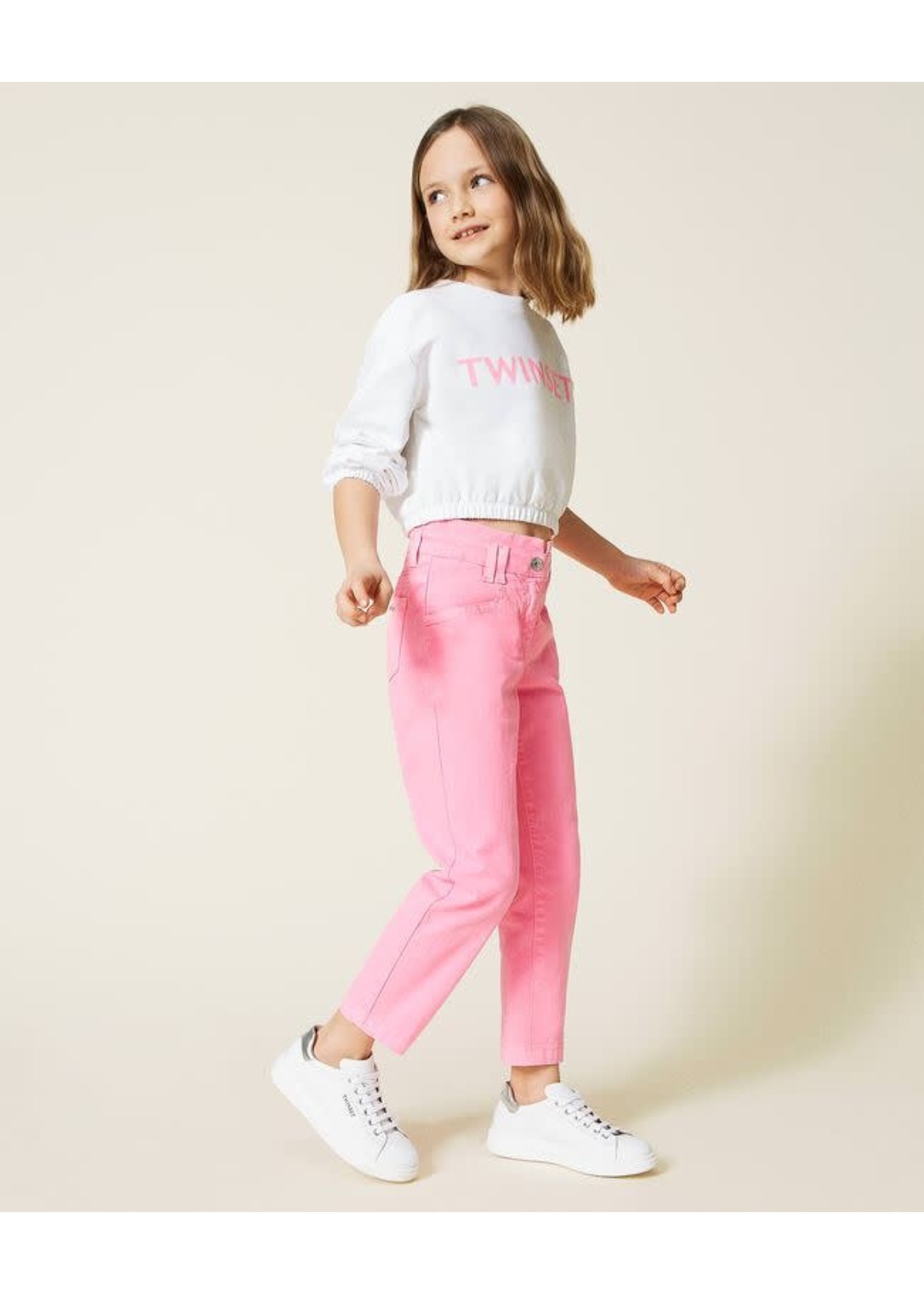 Twinset Twinset sweater offwhite logo pink - 221GJ2260