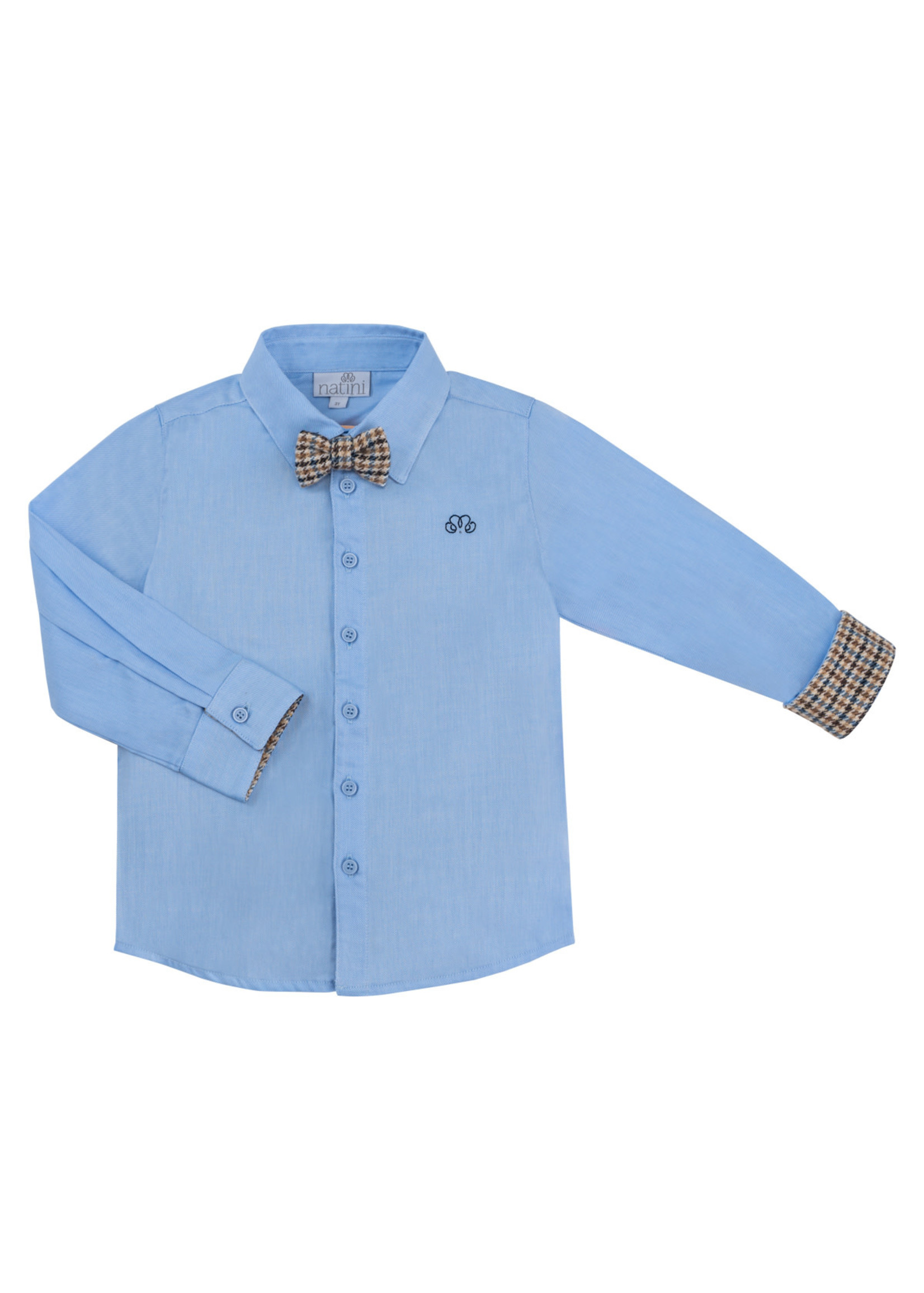 Natini Natini shirt pierrot bow vichy blue beige - 1221 10037 4006