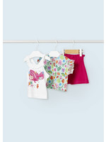 Mayoral Mayoral Babygirl 3 pcs set t-shirt/blouse/shorts fushia/aqua - 1278