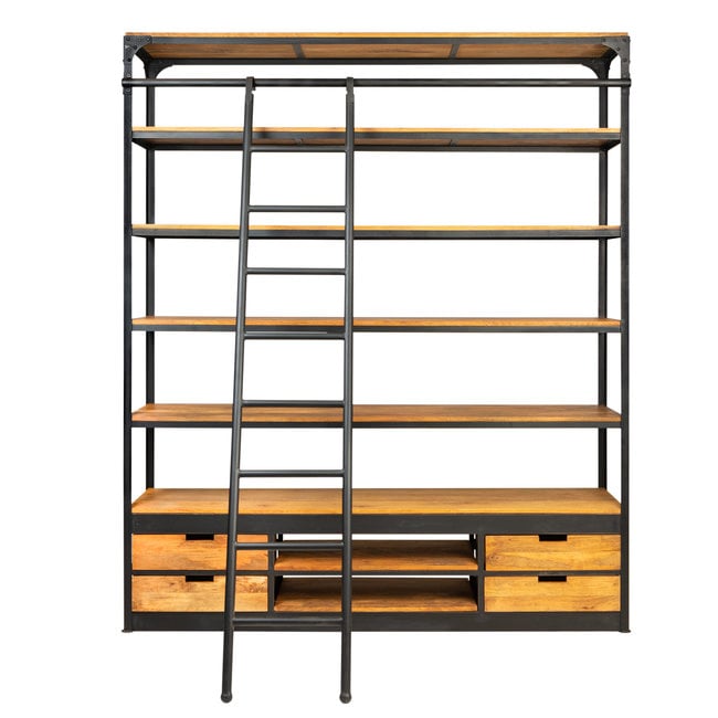Rootsmann Industriële boekenkast met ladder 2.0 | Classic