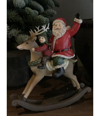 Kerstdecoratie beeld Kerstman met rendier 20x7x22 cm