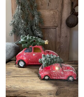 Kerstauto met licht, keramisch 14x7.5x9cm