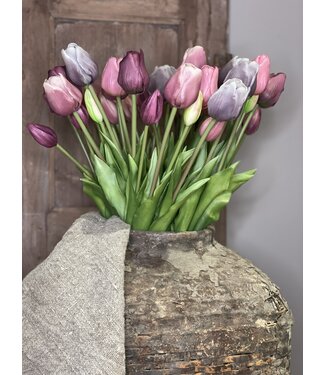 Boeket van 7 kunst tulpen pink purple mix 44cm