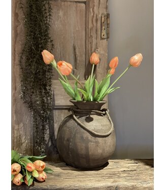 Boeket van 7 kunst tulpen soft peach classic L.44cm