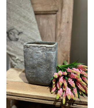 Hoge stenen pot rustiek grijs H.17 cm