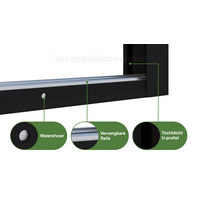 Glazen schuifwand zwart 2 railsysteem met 2 glaspanelen van 82cm tot 161cm breed