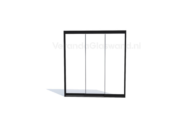 Glazen schuifwand 3 railsysteem zwart met 3 glaspanelen van 82cm tot 240cm breed