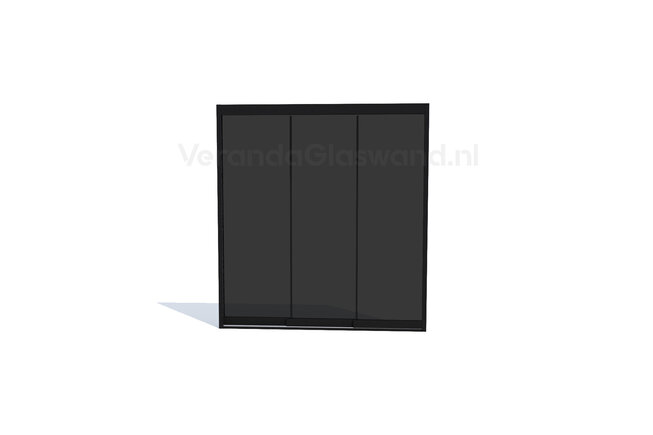 Getinte glazen schuifwand 3 railsysteem zwart met 3 glaspanelen van 82cm tot 240cm breed