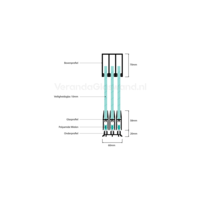 Getinte glazen schuifwand zwart 3 railsysteem met 6 glaspanelen van 82cm tot 482cm breed