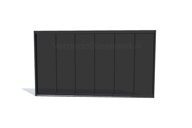 Getinte glazen schuifwand antraciet 6 railsysteem met 6 glaspanelen van 90cm tot 525cm breed