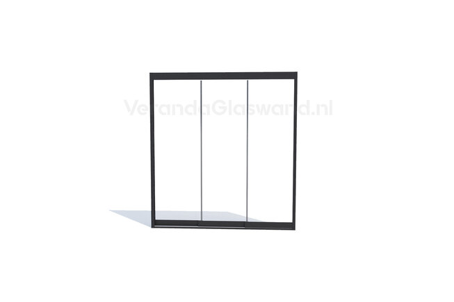 Glazen schuifwand 3 railsysteem antraciet met 3 glaspanelen van 82cm tot 240cm breed