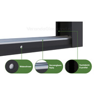 Glazen schuifwand 3 railsysteem antraciet met 3 glaspanelen van 98cm tot 288cm breed